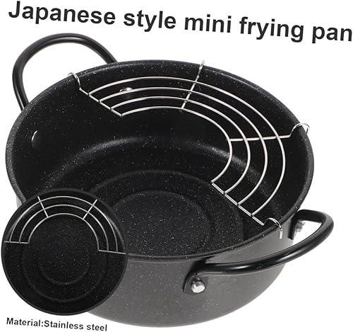 Miniatura 9 de Hemoton Freidora portátil Tempura sartén estilo japonés sartén sartén sartén tempura freidora con escurridor de aceite para pollo camarones papas