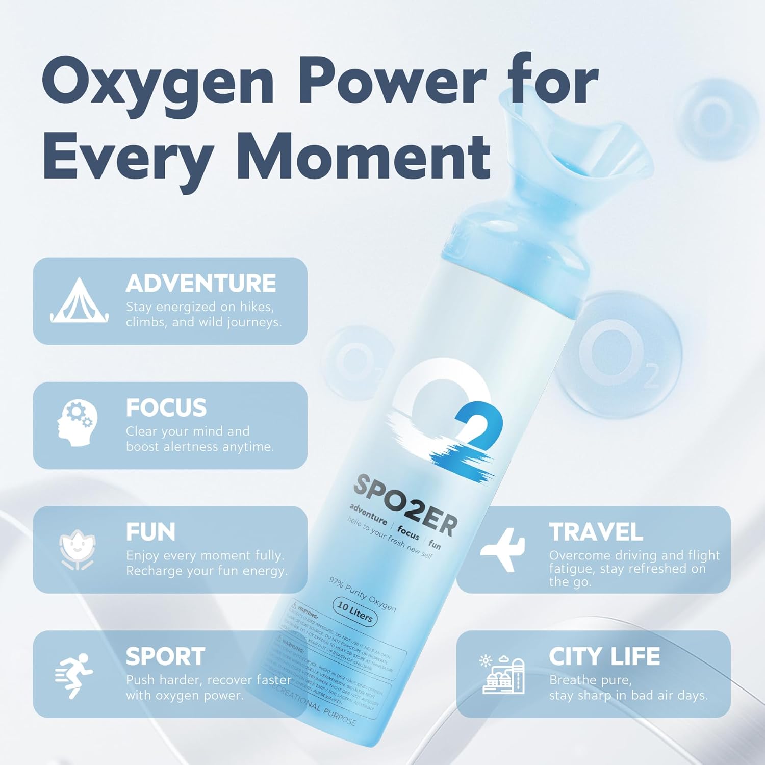 SPOZER Portable 10 Liter Oxygen Canisters, 97% Pure O2, Oxygen Tank for Altitude, Athletes, Exercise Recovery & Breathing Support (3 Pack)