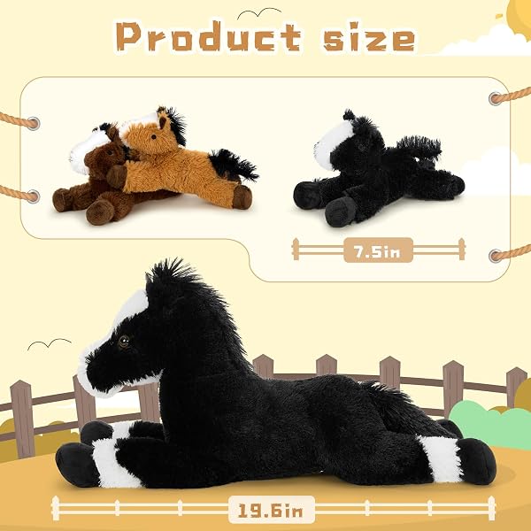 MorisMos Cavallo Peluche Gigante XXL, 50cm Nero Mamma con 3 Kawaii Bambino, Realistico Giocattolo di Peluche Grande Morbido Peluche Regalo per Bambini Compleanno Natale Deco - 3