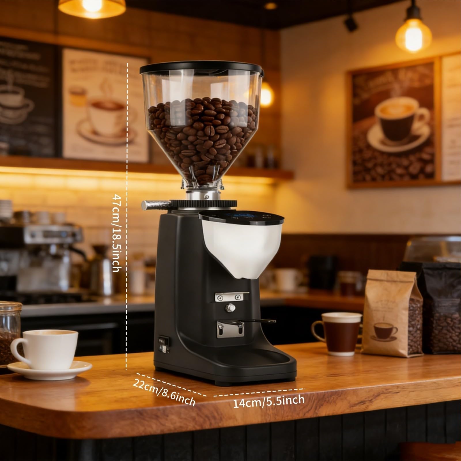 Młynek do Kawy Żarnowy, Młynek do Espresso z Płaskimi Żarnami 60mm i Zbiornikiem na Ziarna 500g - 19 Ustawień Mielenia i Ekran Dotykowy do Domu, Kawiarni i Użytku Komercyjnego black