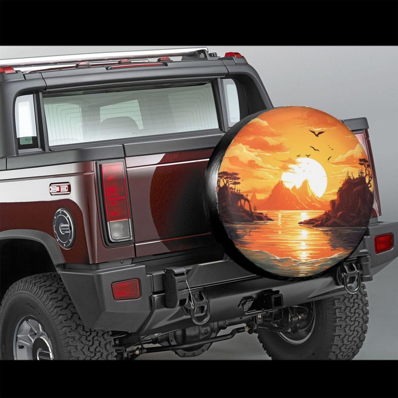 LOJAOGON sea Isolated Island The Setting Sun Spare Tire Cover Wheel Protectors Dust-Proof Wheel Tire Cover Fit Trailer, Rv, Sand Many Vehicle 16inch