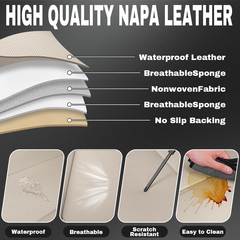 Full Seat Covers for Kia Carnival Hybrid 2025-2026, Breathable Full Coverage Seat Cover with Headset, All Season Seat Protector(5 Seat/Beige&Coffee)