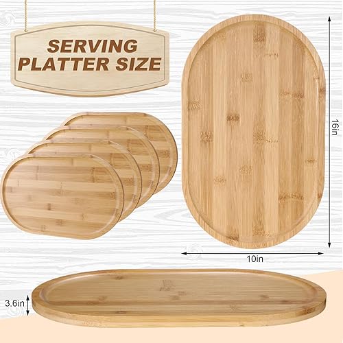 Miniatura 2 de Tanlade 4 bandejas de madera para servir, bandeja ovalada de madera rústica para manualidades, bandeja decorativa grande de madera para té, mesa de