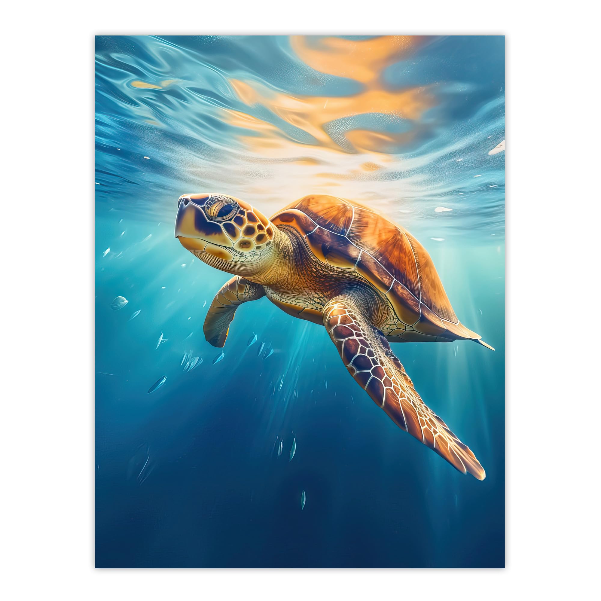 Artery8 Sea Turtle Barbados Marine Swimming Blue Clear Water Large Wall Art Poster Print Thick Paper 18X24 Inch