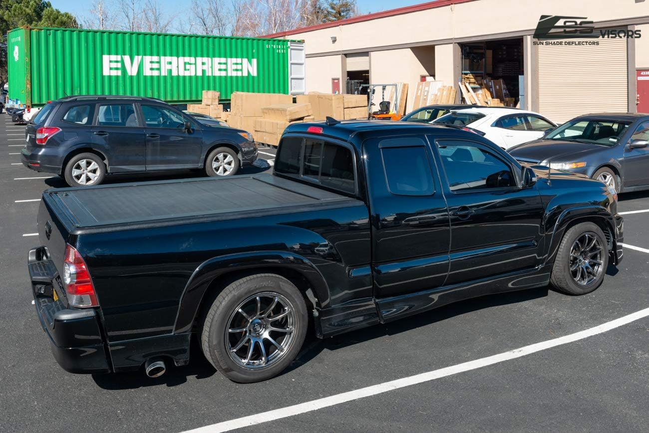Extreme Online Store Fits All 2005-2015 Toyota Tacoma Access Cab Models | EOS Visors in-Channel Style Smoke Tinted Side Vents Window Deflectors Rain Guards