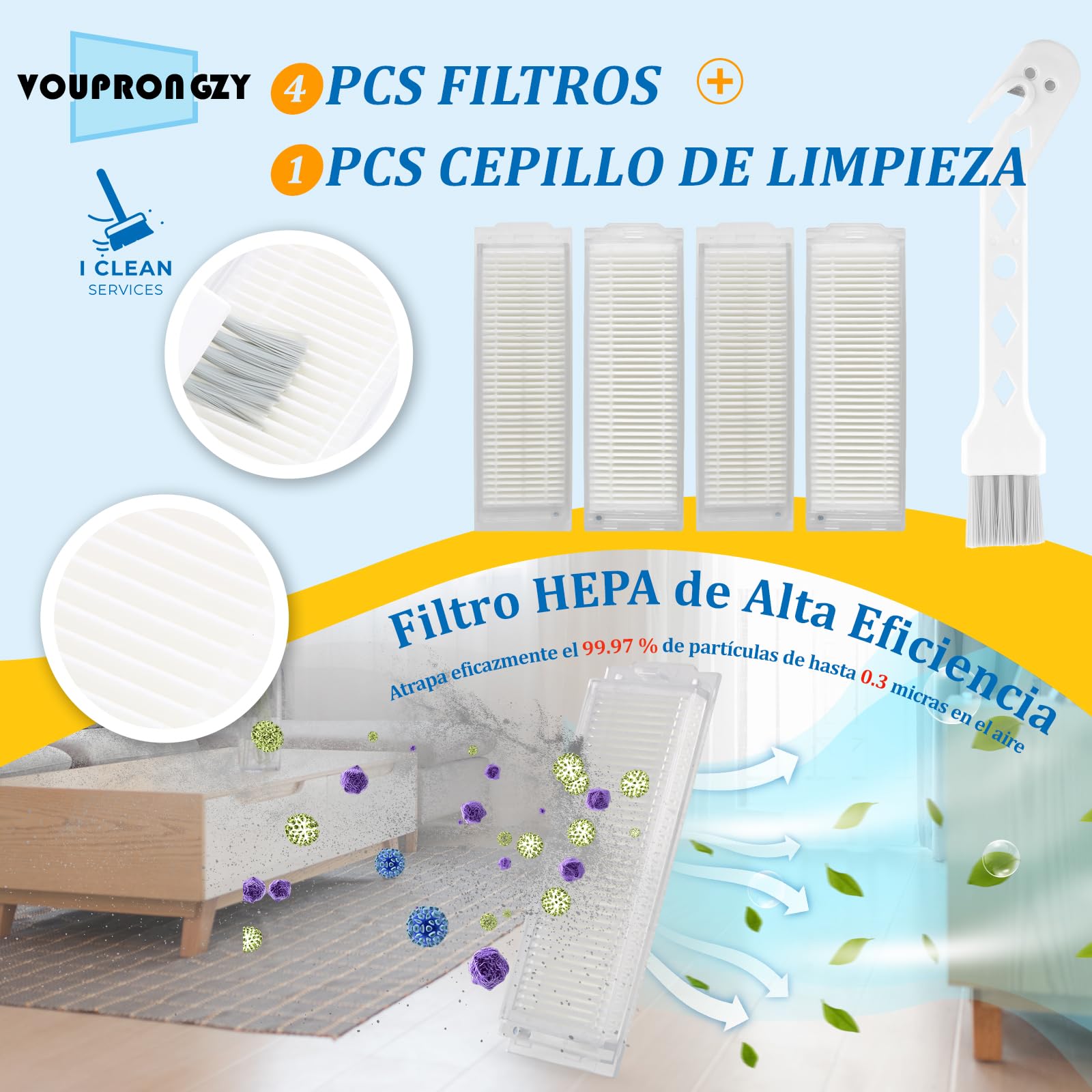 Para Xiaomi Robot Vacuum Mop 2S/ Mop P/Mop Pro/S12 /S10 EU T12 B106GL Repuesto Accesorios con 2 Cepillo Principal, 6 Cepillos Laterales, 4 Filtros Hepa, 5 Paños Fregado Accessory