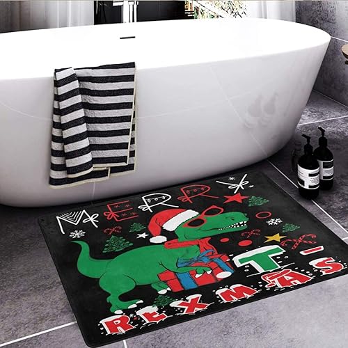Miniatura 2 de Tapete de baño de dinosaurio de Navidad para baño, antideslizante, regalo de Navidad, tapete de baño para bañera, ducha, fregadero, tapete de cocina