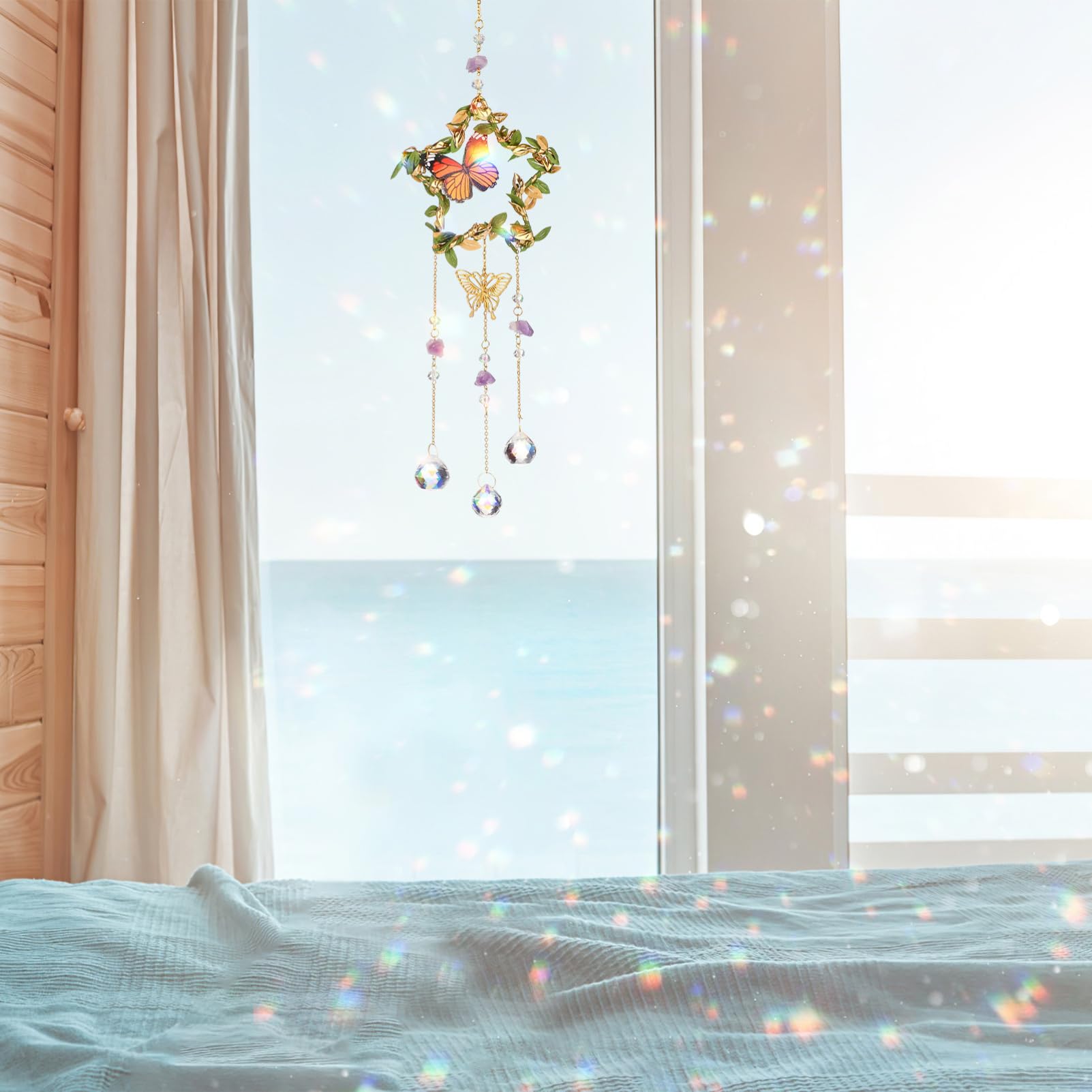 Cabilock 3st Schmetterlings-kristall-anhänger Hängendes Prisma Sonnenfänger Zum Aufhängen Mondwindspiele Suncatcher-Kristalle Hängende Prismen Fenster Sonnenfänger Regenbogenprisma Metall