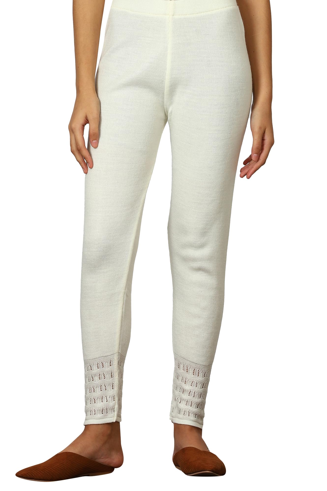 w for woman White Solid Acrylic Straight Legging-picture-34