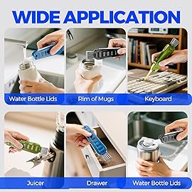 6 Pack Holikme 4 in 1 Cup Lid Cleaning Brush Set with 3 Straws, Multifunctional Bottle Brush, Silicone Cup Lid Gap Cleaner, Durable Bristle Crevice Cleaning Brush, Navy & Black & Olive