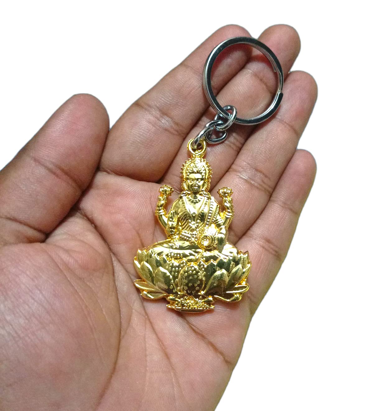 Money Give Female Goddess Lord Lakshmi Devi keychain Gold Plated Metal Lotus Double sided Same key chain View For Lockers Bike Car Men Women-image-47