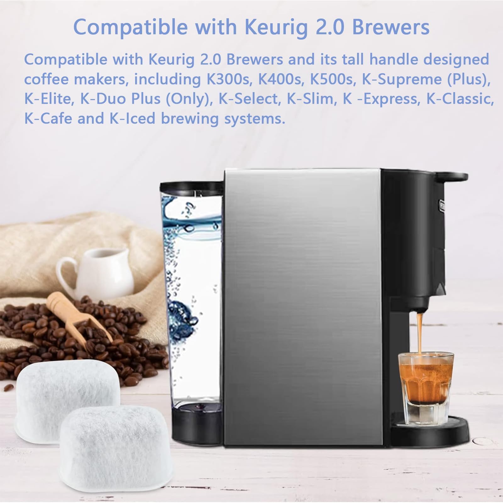 Kit de inicio de repuesto para Keurig 2.0, K-Cup K300/K400/K500, incluye soporte para filtro de agua y 6 filtros de repuesto