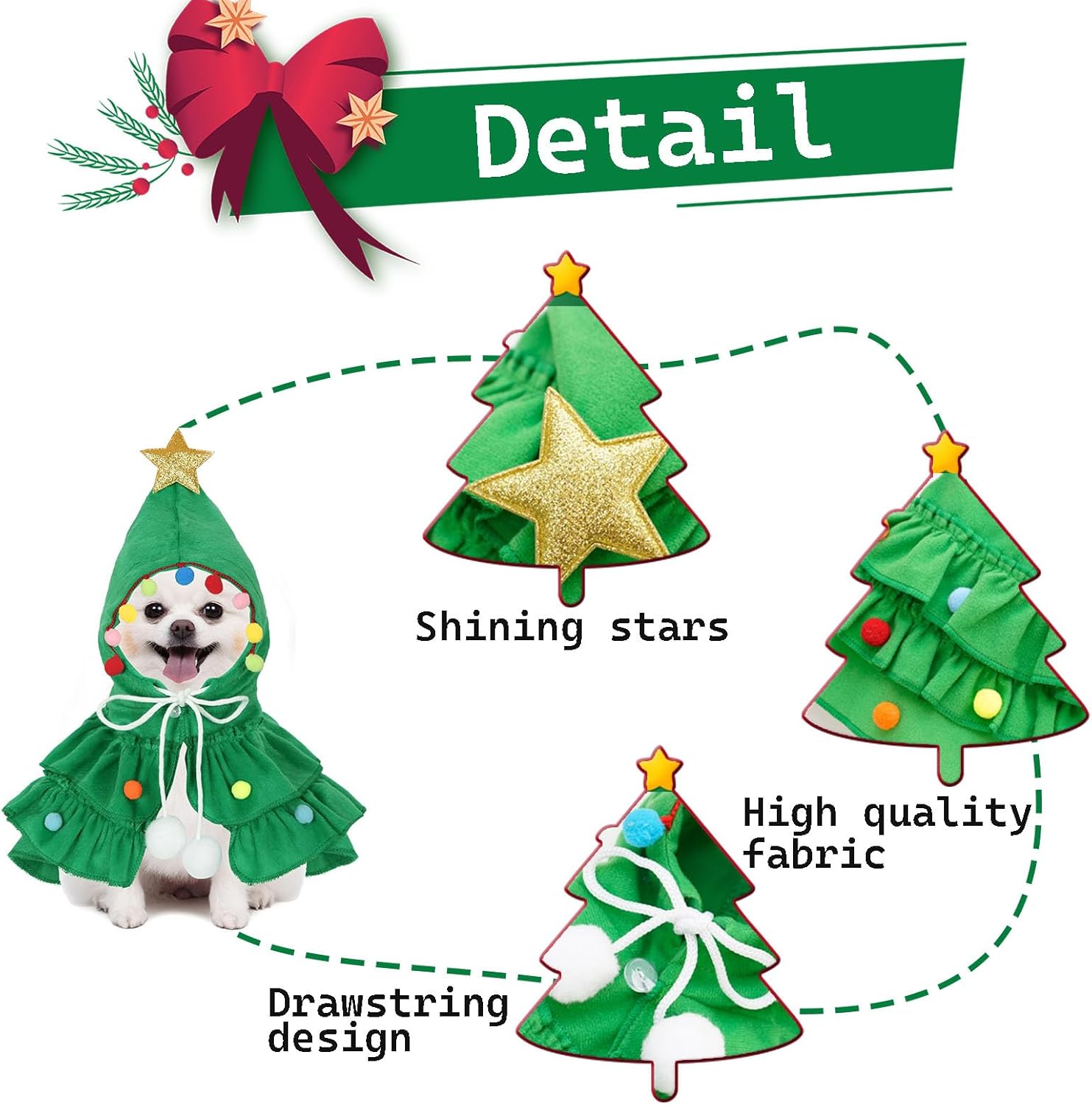 Pet Christmas Costume, Green Pet Cloak with Hat with Star and Pompoms Puppy Cape Clothes, Xmas Tree Cape with Santa Hat Puppy Xmas Cloak with Star and Pompoms Cosplay Dress for Christmas Pet Clothes 4 71JFYoov6IL. AC SL1500