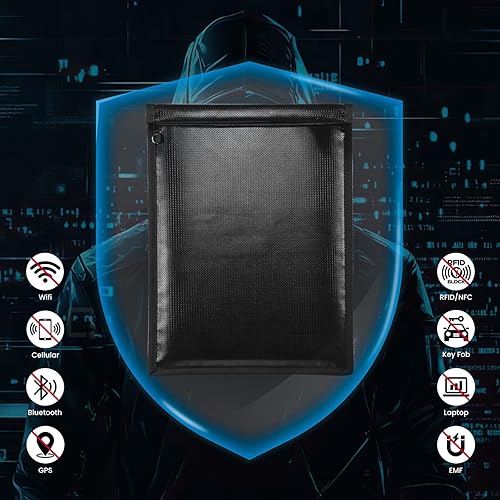 Miniatura 2 de Faraday - Bolsas Faraday, jaula antirastreo, juego de 4 tamaños para portátiles, tabletas, teléfonos y llaves de automóvil, bolsa bloqueadora de