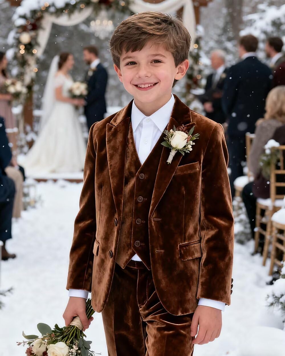 Boys Velvet Suit 3 Pieces Set Slim Fit Tuxedo Kids Suits for Boy Blazer Vest Pants for Wedding Prom Homecoming Outfits