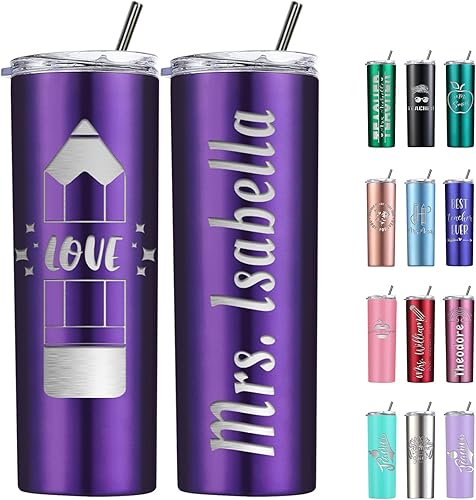 Miniatura 11 de Vasos personalizados con tapas y pajitas, vaso delgado grabado con láser personalizado con nombre personalizado, taza aislada de 20 onzas, regalo