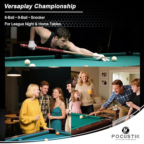 Miniatura 8 de Juego de 4 tacos de billar de arce canadiense de 58 pulgadas con agarre ergonómico y punta de 0.512 in, palo de piscina profesional en 4 colores y 4