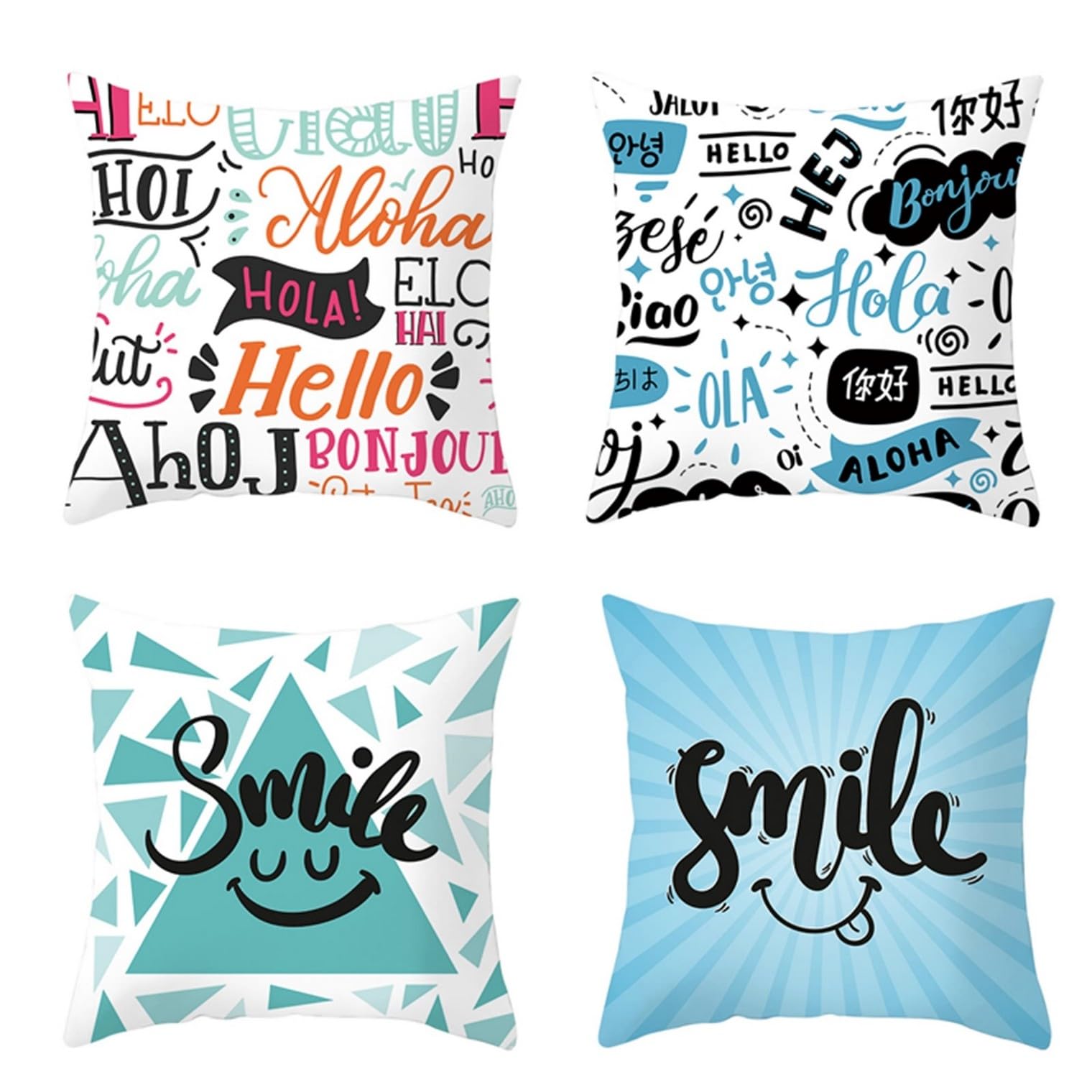 Housse de coussin personnalisable multicolore CEVAN en polyester resistant lot de 4