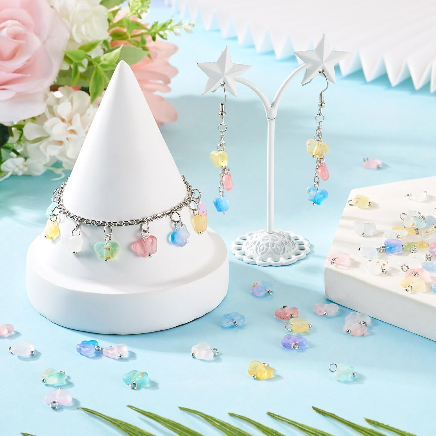 Beadthoven 100pcs Transparent Acrylic Butterfly Charms Gradient Color Glittery Golden Foil Butterfly Pendants Mini Cute Insect Dangle Charms for Jewelry Making Earrings Bracelets Necklace DIY Crafts - Image 2