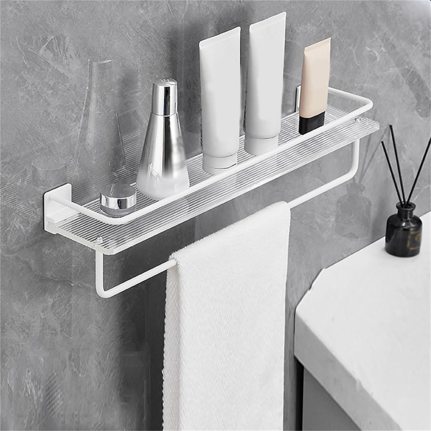 Bathroom Space Aluminum Shelf Shower Caddy Wall-Mounted Cosmetics Storage Rack Towel Shelf