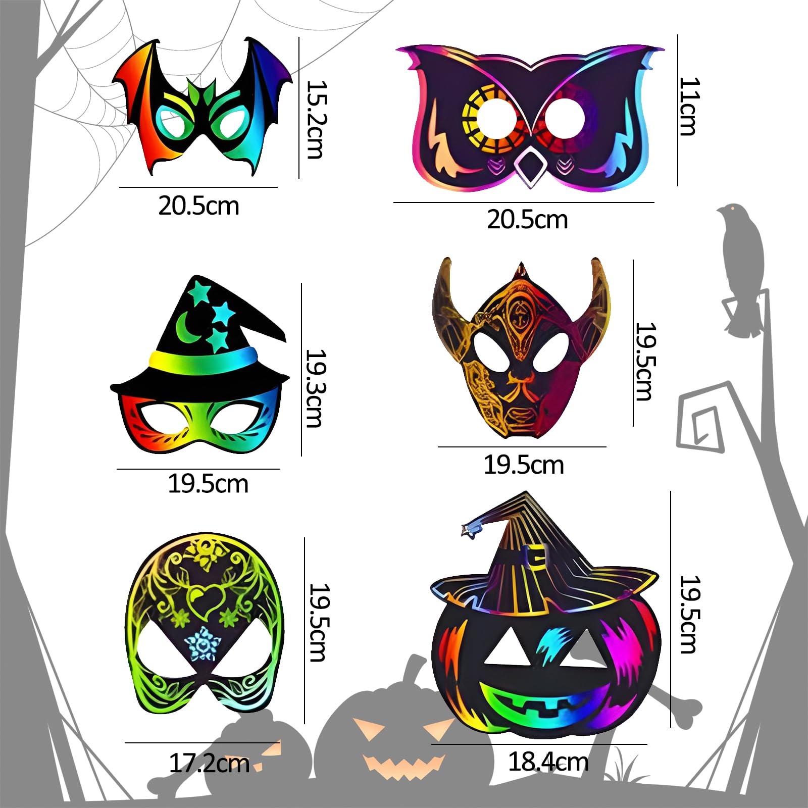 44PCS Mask Making Kit for Kids Rainbow Scratch Masks with Drawing Sticks Mask Strap Halloween Crafts for Kids Halloween Scratch Art for Decoration Game Party - Image 3