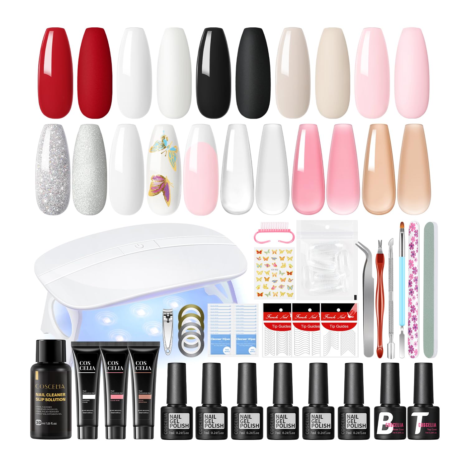Kit Manucure Semi-permanent 9 Couleurs Coscelia - 6 Vernis Gel + 3 Poly - Neuf