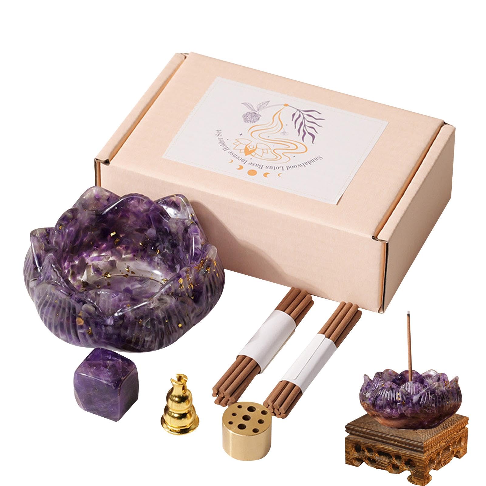 Räucherstäbchenhalter Aus Natürlichem Kristallstein (Amethyst & Blauer Spitzenachat) - Mini-Brenner Für Yoga & Meditation