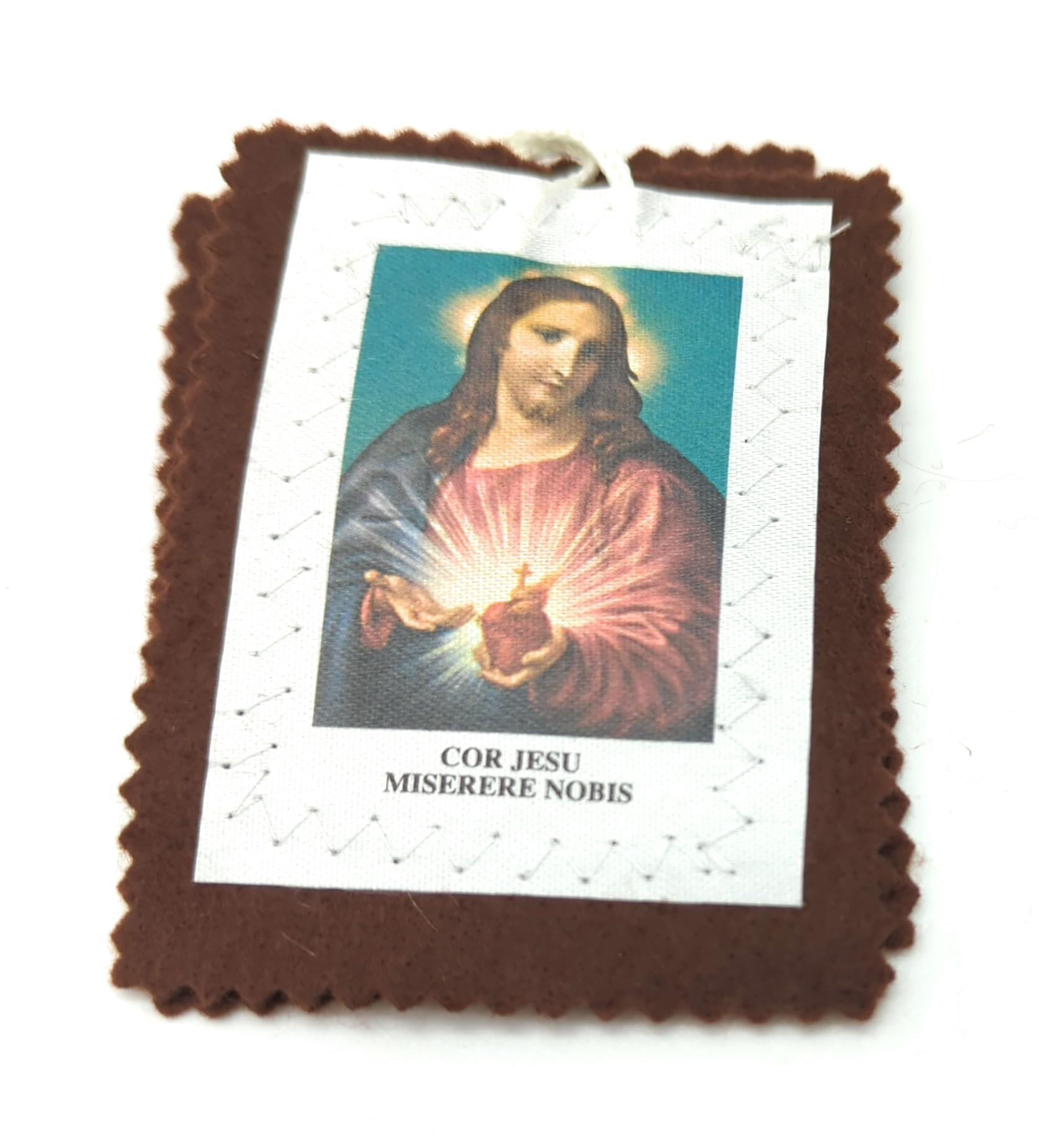 OVUNQUE PROTEGGIMI Scapolare Madonna del Carmelo e Sacro Cuore di Gesù. Misura grande. Tessuto morbido. Set di 4 pezzi. CM L 9,5 x L 7,5
