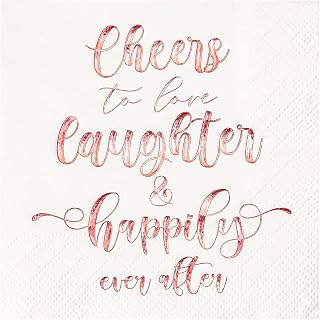 Crisky Bridal Shower Napkins Rose Gold, Happily Ever After Cocktail Beverage Cake Dessert Napkins for Wedding & Bridal Shower Engagement Bachelorette Party Decorations,Cocktail Size, 50 Pcs, 3-Ply