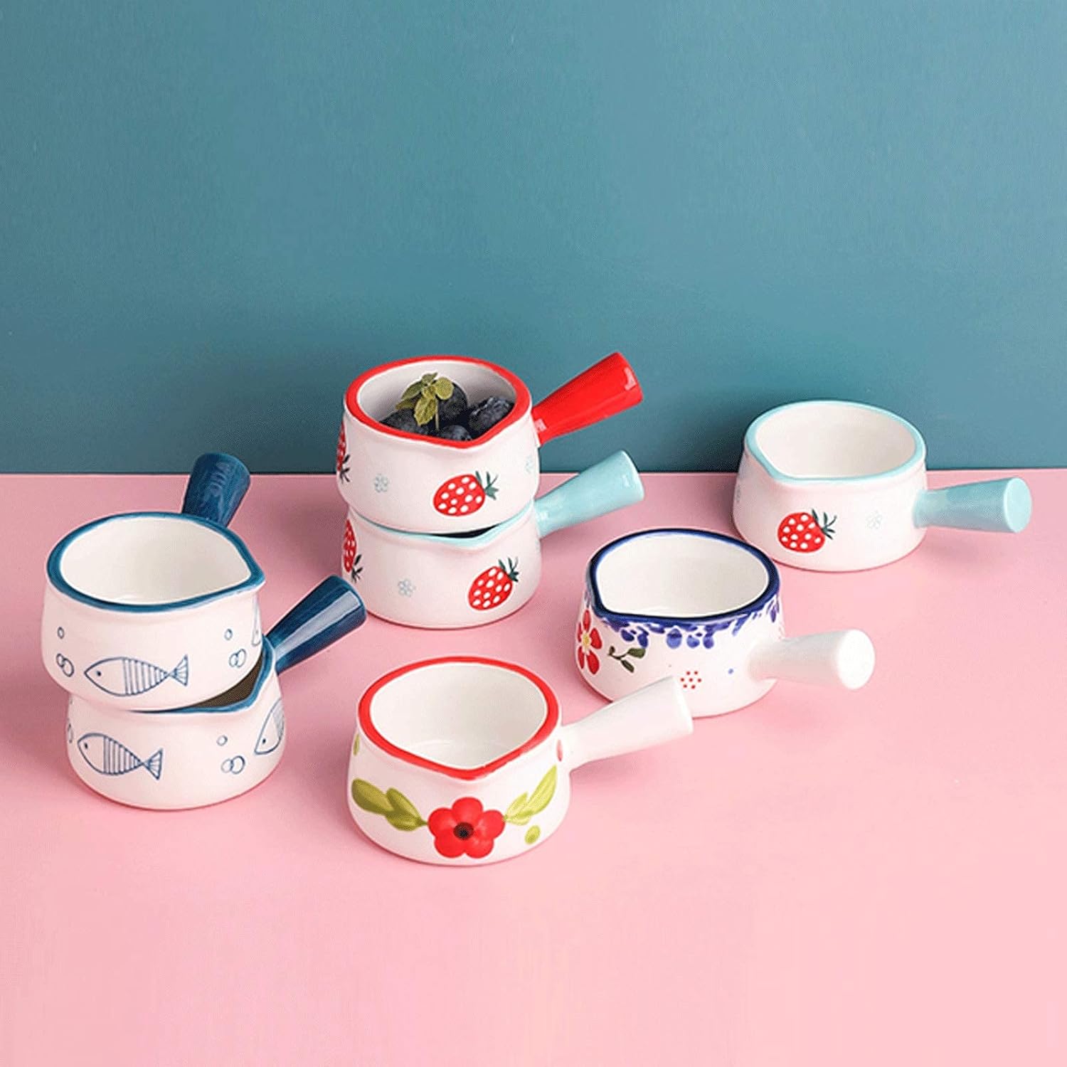 Hand-Painted underglaze Painted Gravy Boat, Ceramic Sauce Boat, Delicate and Durable Household Condiment Boat with Handle Milk jug (Color: D) (D)