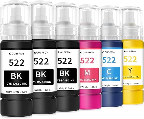 GUBFFON Tinta 522 de 20.3 fl oz para impresora Epson EcoTank ET-2720 ET-2800 ET-2803 ET-2840, ET-4700, ET-4800, ET-4810, T522 Líquido de repuesto de