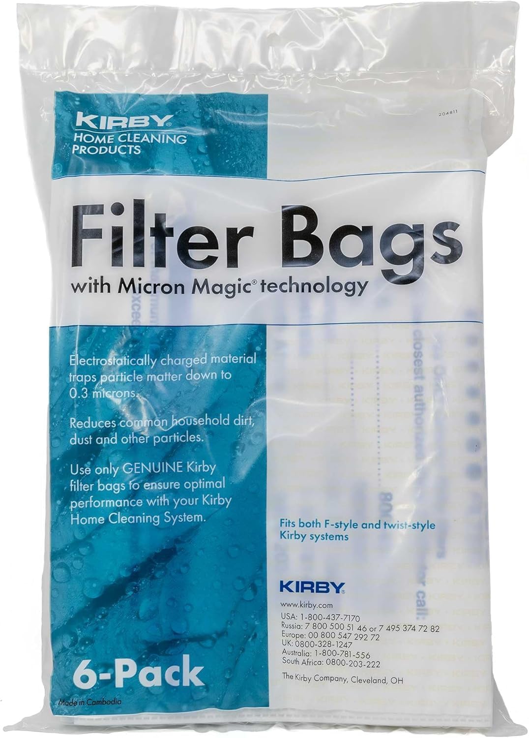 Kirby Allergen Reduction HEPA Filter Bags 6-Pack | Part #204811 | OEM Replacement for F-Style & Twist-Style Kirby Vacuums