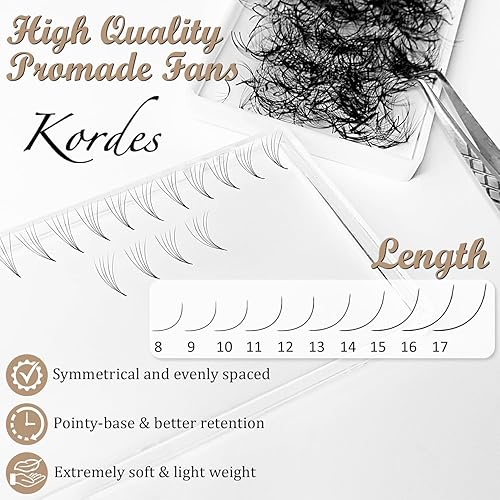 Miniatura 2 de 1000 extensiones de pestañas prefabricadas con volumen 5D, rizado C, 1000 abanicos hechos a mano, 0.028 in de grosor (0.354 in) (mezcla de 0.354 in