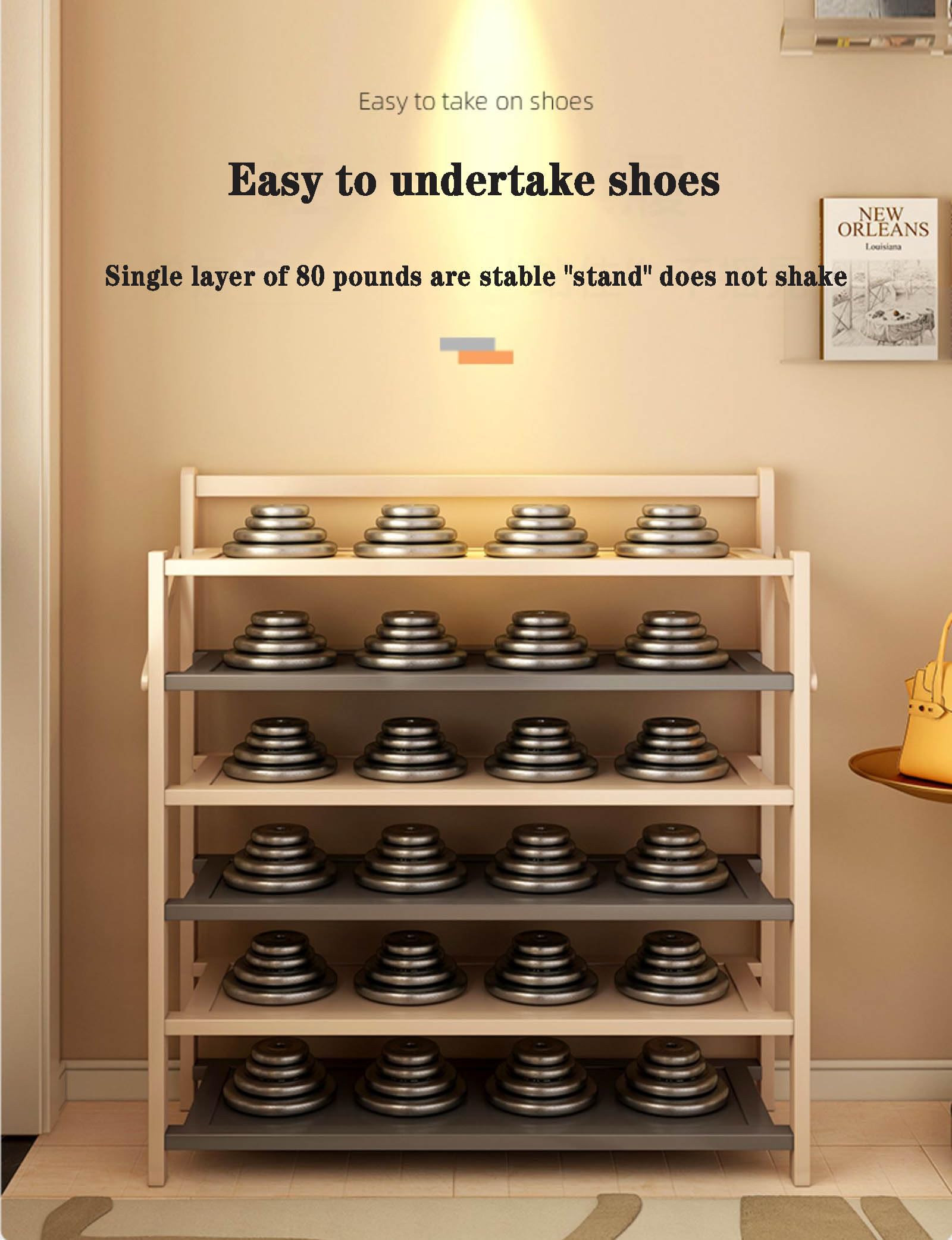 Organizador de zapatos de bambú con diseño plegable multicapa, estante de almacenamiento de zapatos para armario, entrada, banco, portátil y sin montaje (19.7 pulgadas de ancho x 9.37 pulgadas de
