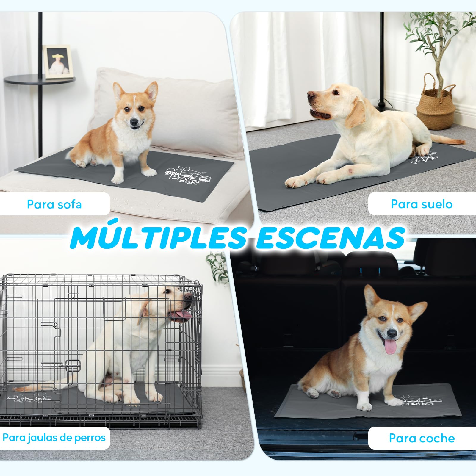 Mora Pets Manta refrescante Perro Cama refrescante para Perro y Gato No tóxico.Alfombra colchoneta Fria de Verano Fresca Cama refrigerante para Mascotas pequeños medianos Grande Gris M 65 x 50 cm