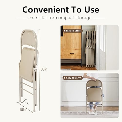 Miniatura 3 de DUMOS Paquete de 12 sillas plegables acolchadas de cuero, asiento comercial apilable portátil para interiores y exteriores con marco de acero,