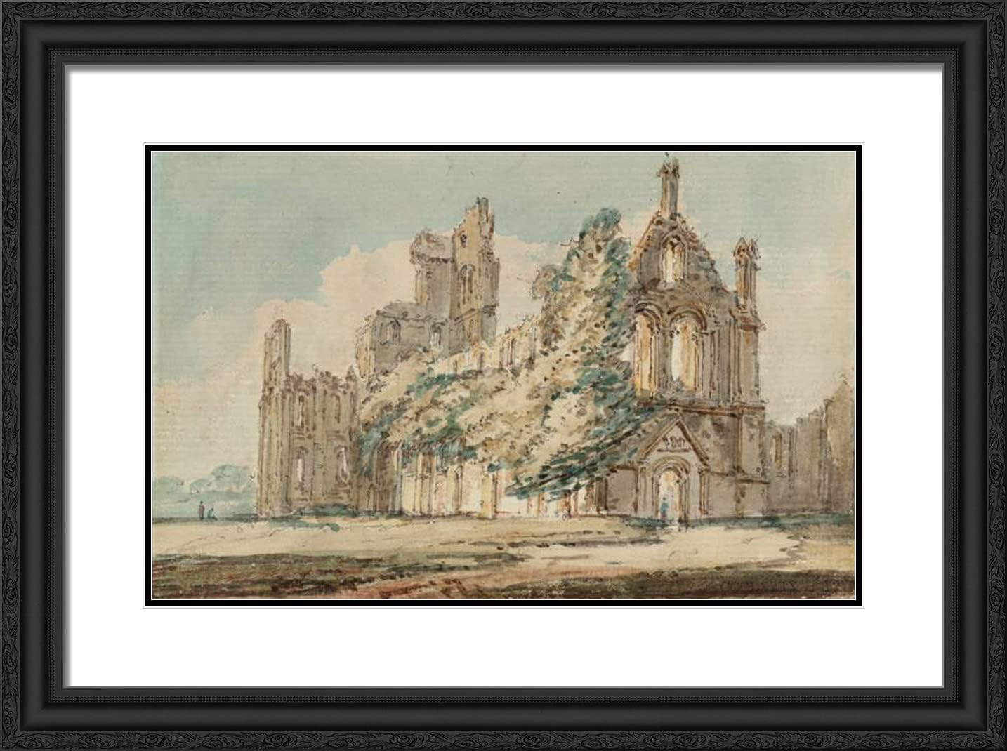ArtDirect Girtin, Thomas 24x18 Gold Ornate Framed Art Print with Double Matting Titled: Kirkstall Abbey From the North West