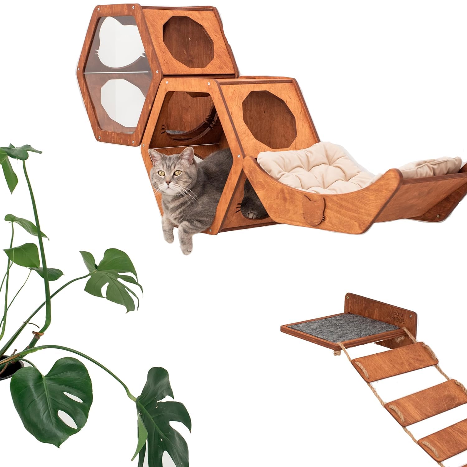 Wall Cat Shelves Wood Cat Wall Shelves Cat Furniture - Wooden Cat Shelf Wall Mounted Cat Wall Furniture - Indoor Cats Rustic Cat Decor Cat Lover Gift (Cat Wall Bed) — image 1