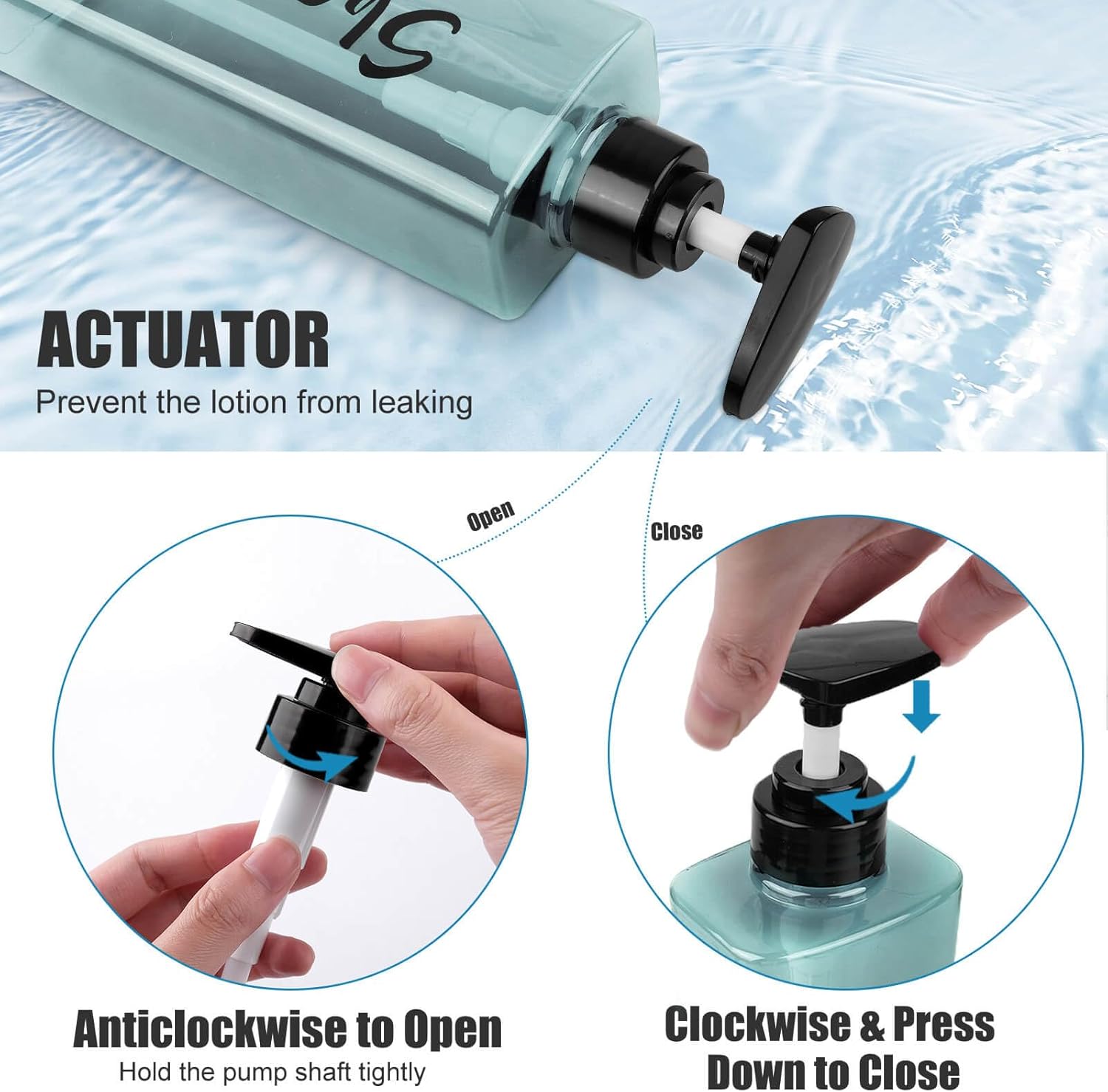 16.9oz Shampoo Dispenser for Shower (3 Pack) - Refillable Shampoo and Conditioner Bottles with Pump, Empty Clear Blue Plastic Body Wash Container Set, Printed Shower Soap Dispensers for Bathroom - Image 2