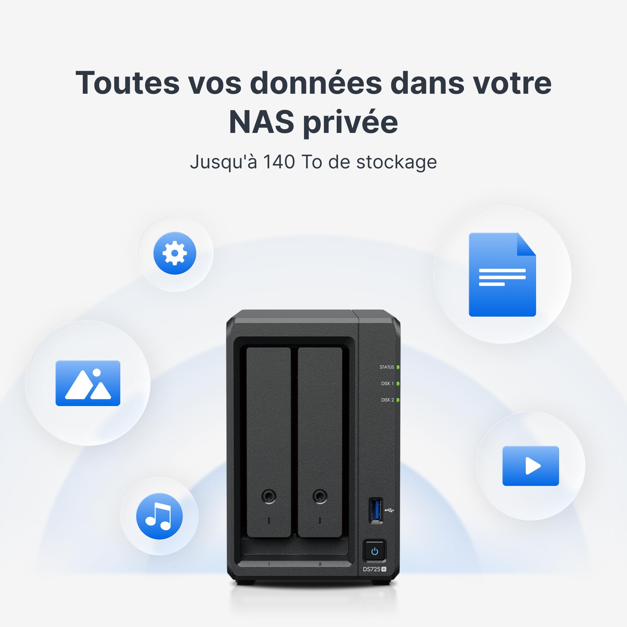 SYNOLOGY DS725+ – NAS à 2 Baies avec Port 2,5 GbE, Extensible jusqu'à 7 Baies