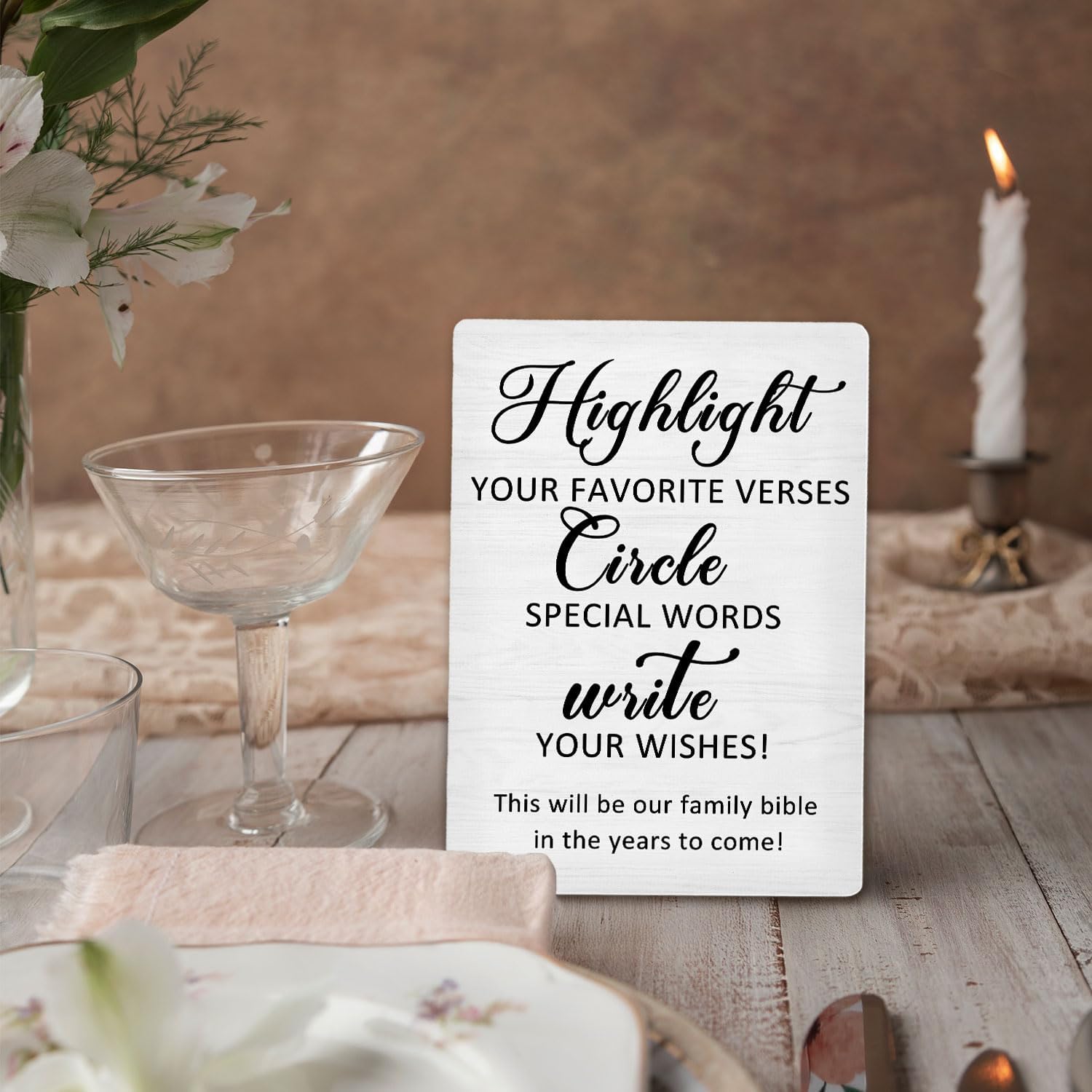 Bible Guest Book Sign, Wedding Bridal Shower Bachelorette Party Decorations, Highlight Your Favorite Verses Wooden Stand Sign 5"X7", Wedding Table Decor Decorations for Reception (5x7 Inch) - Image 4