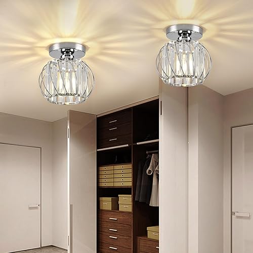 Miniatura 3 de Lámpara de techo semiempotrada de cristal, lámpara de cristal plateado para cocina, pasillo, comedor, sala de estar, bar, granja, 7.4 x 7.4 x 4.7