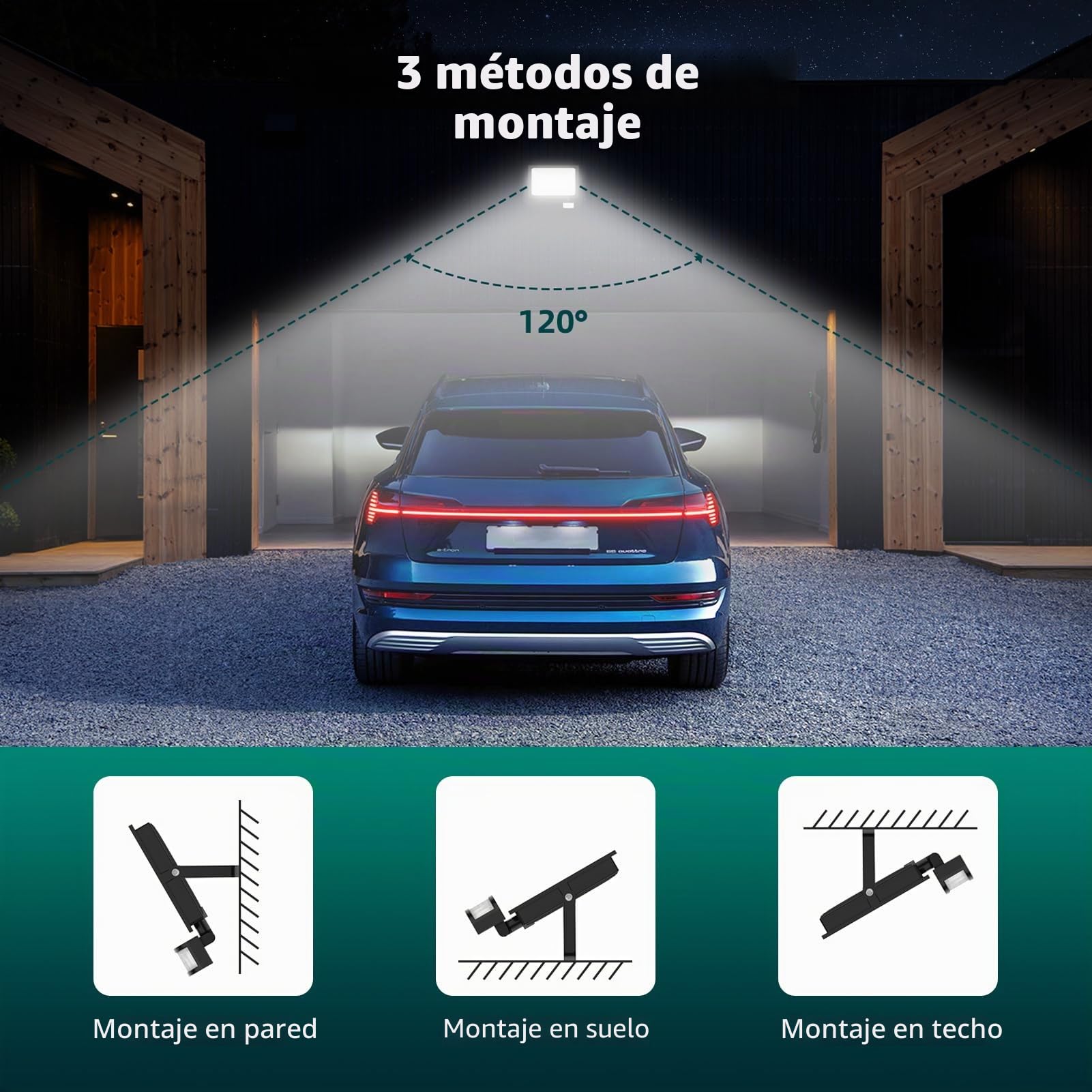 Viugreum 2 Packs 150W Foco LED con Sensor de Movimiento, 15000LM Blanco Frío 6500K, Spotlight Exterior IP65 para Patio, Garaje, Jardín