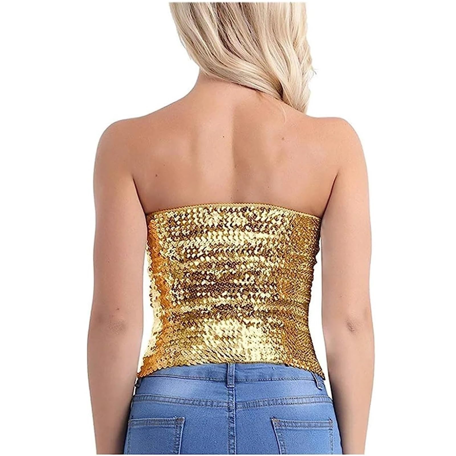 Top con Paillettes Top Corto da Donna a Sirena con Paillettes Scintillanti, Top a Tubo Metallizzati Senza Spalline for Feste e Clubwear