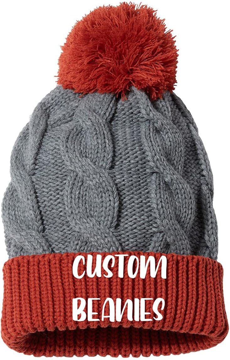 INK STITCH Unisex 141R Custom Stitching Twist Knit Beanie Pom Pom Hats