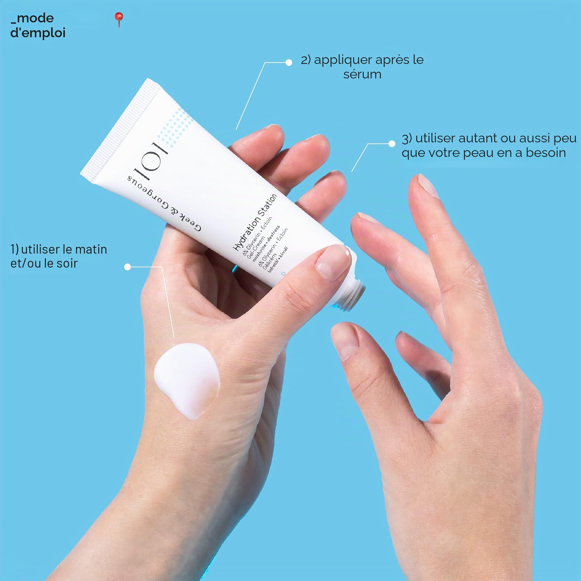 Geek & Gorgeous HYDRATION STATION - Gel-crème léger et rafraîchissant - Soin hydratant avec Glycérine et Ectoine - Pour peau normale, grasse et mixte - Tube de 50 ml