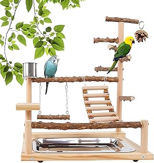 Vogelspielzeug, Papageienspielzeug, Wellensittich Spielzeug, Spielplatz Mit Feeder-Cup Spielzeug Leiter Erklimmen Schaukel Und Tablett Vogelschaukel Sitzplatz Für Sittiche Nymphensittich, 37x26x45CM