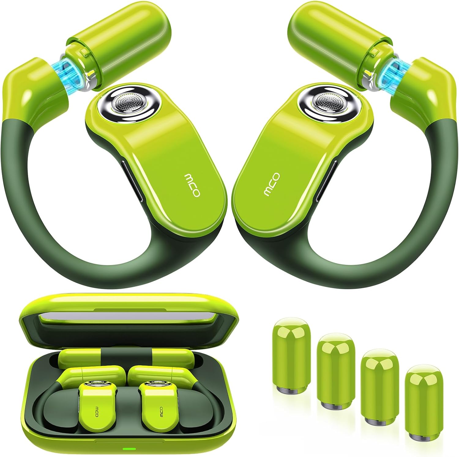 OJW Open-Ear Headphones with Earhooks, Replaceable Battery & Case, Bluetooth 5.4 Sports Headset, IPX7 Waterproof, Mic, Touch Control, Type-C Charging, Compatible with iPhone & Android