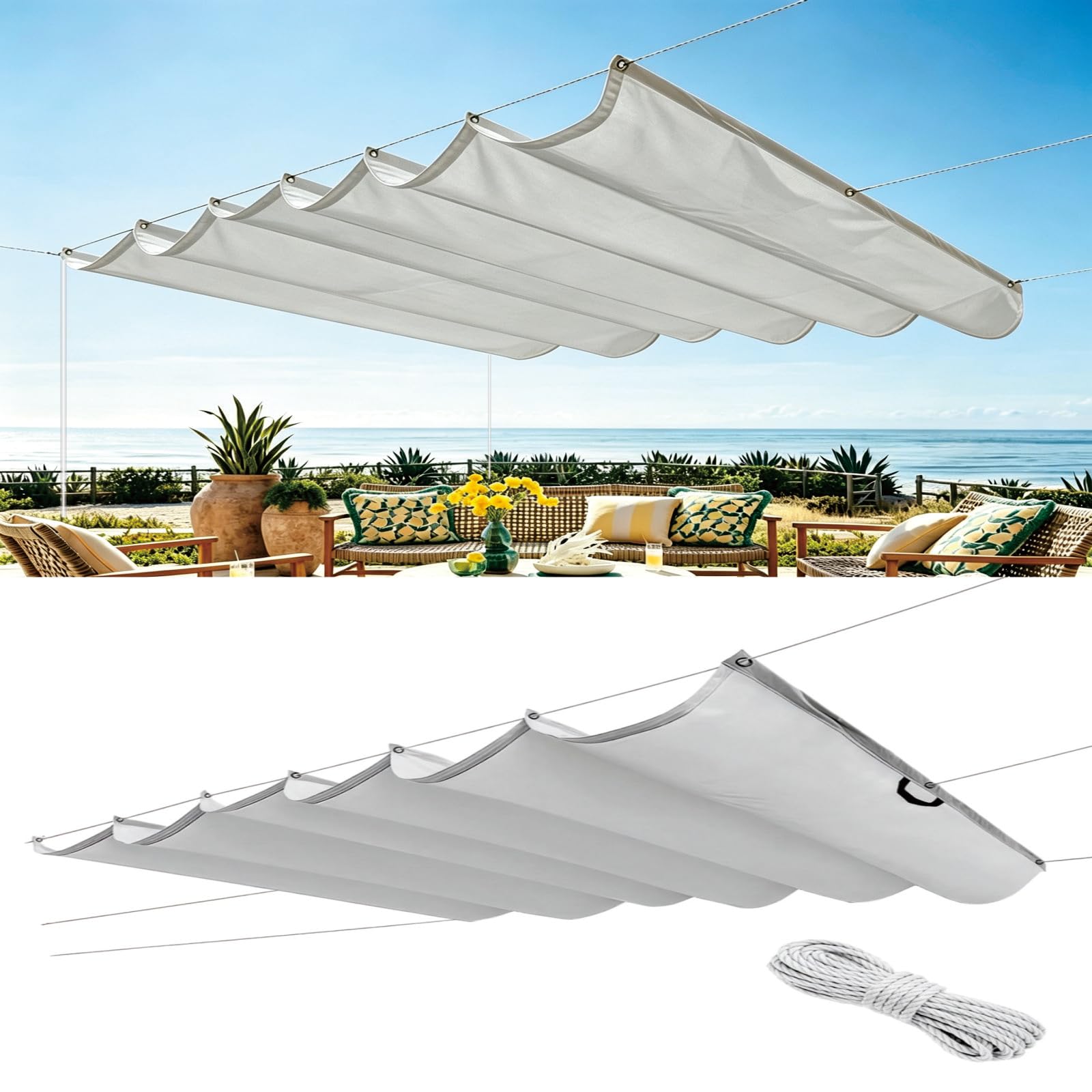 Auvent ondulé anti UV pour ombrager un grand patio exposé au soleil