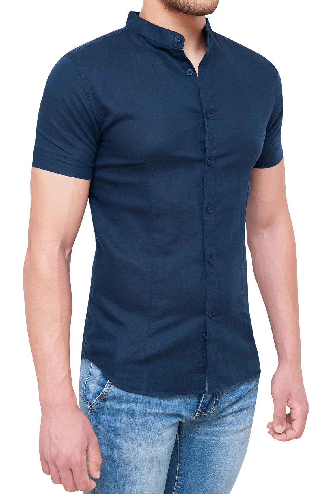 Evoga Camicia Uomo Sartoriale in Lino Maniche Corte Casual